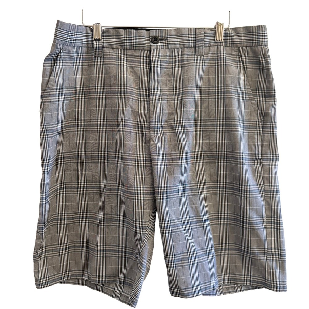 TravisMathew Mens Plaid Golf Shorts Grey Blue Check Size 36 Stretch Performance